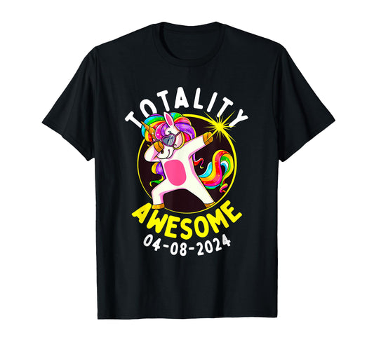 Solar Eclipse Totality Awesome 04-08-2024 Dabbing Unicorn T-Shirt