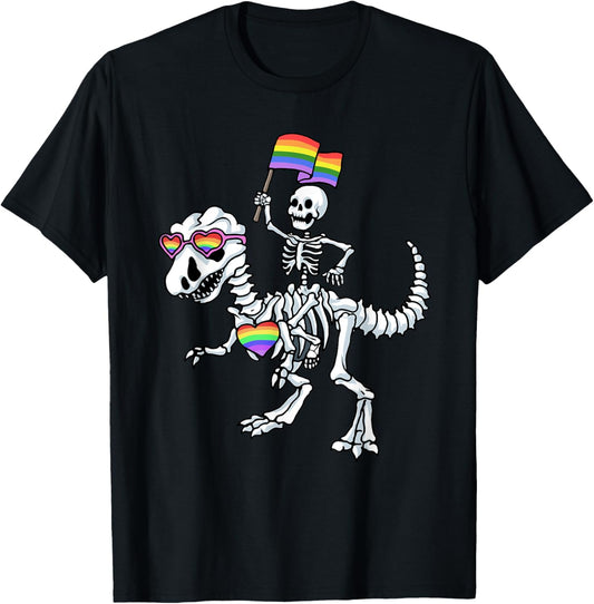 Halloween LGBT T Rex Dinosaur Skeleton Gay Pride T-Shirt