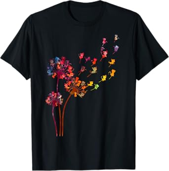 Tie Dye Dandelion Cats Flower Colorful Pet Cat T-Shirt for Men Women