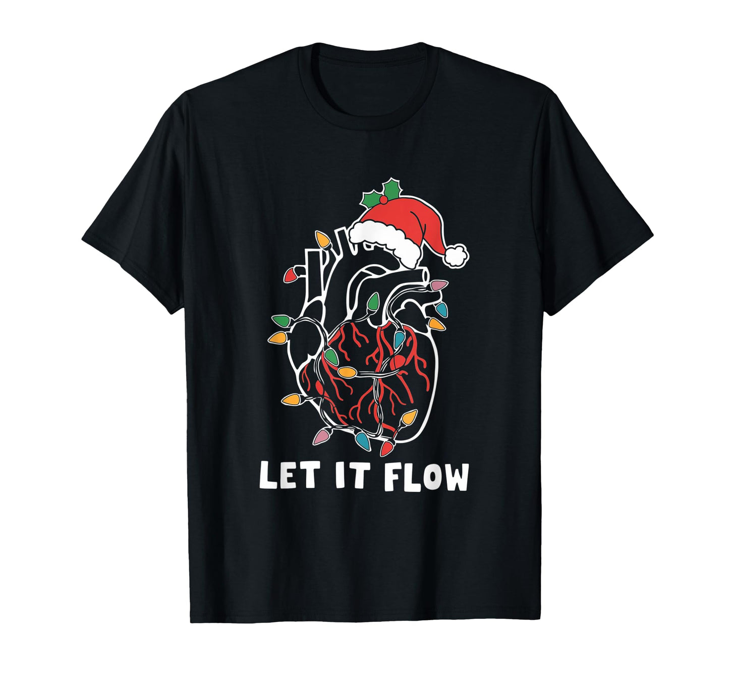 Funny Let It Flow Anatomy Heart Cardiac Nurse Santa Hat Xmas T-Shirt