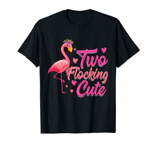 Kids Two Flocking Cute Flamingo 2 Years Old 2nd Birthday Kids T-Shirt