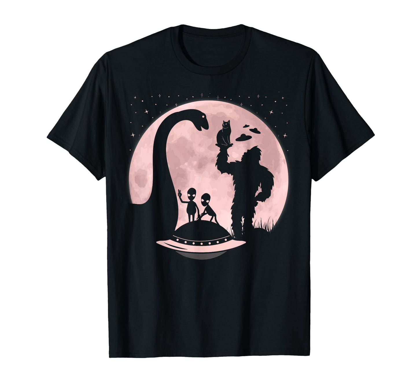 Bigfoot Loch Ness Monster Sasquatch Cat Ufo Funny Aliens T-Shirt for Men Women Kids