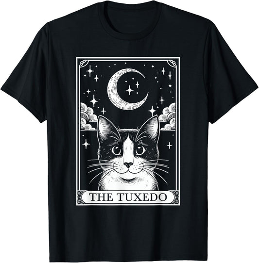 Tarot Card Vintage Crescent Moon Tuxedo Cat Mom Cat Lovers T-Shirt