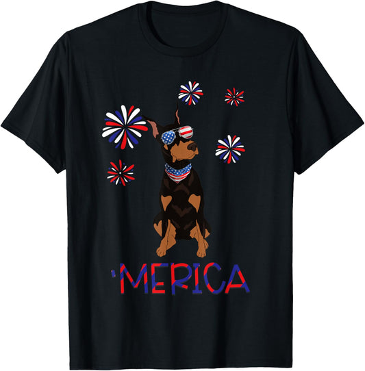 Black And Tan Doberman 'Merica Patriot Dog Lover 4th Of July T-Shirt