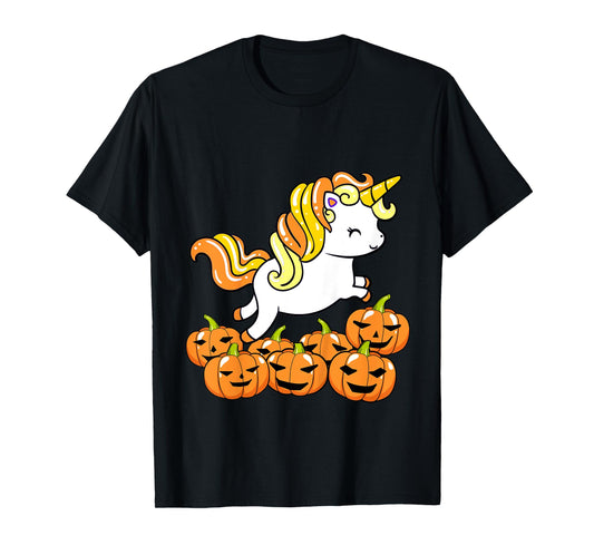 Kids Girls Unicorn Halloween Jack O Lantern Pumpkin Toddler T-Shirt