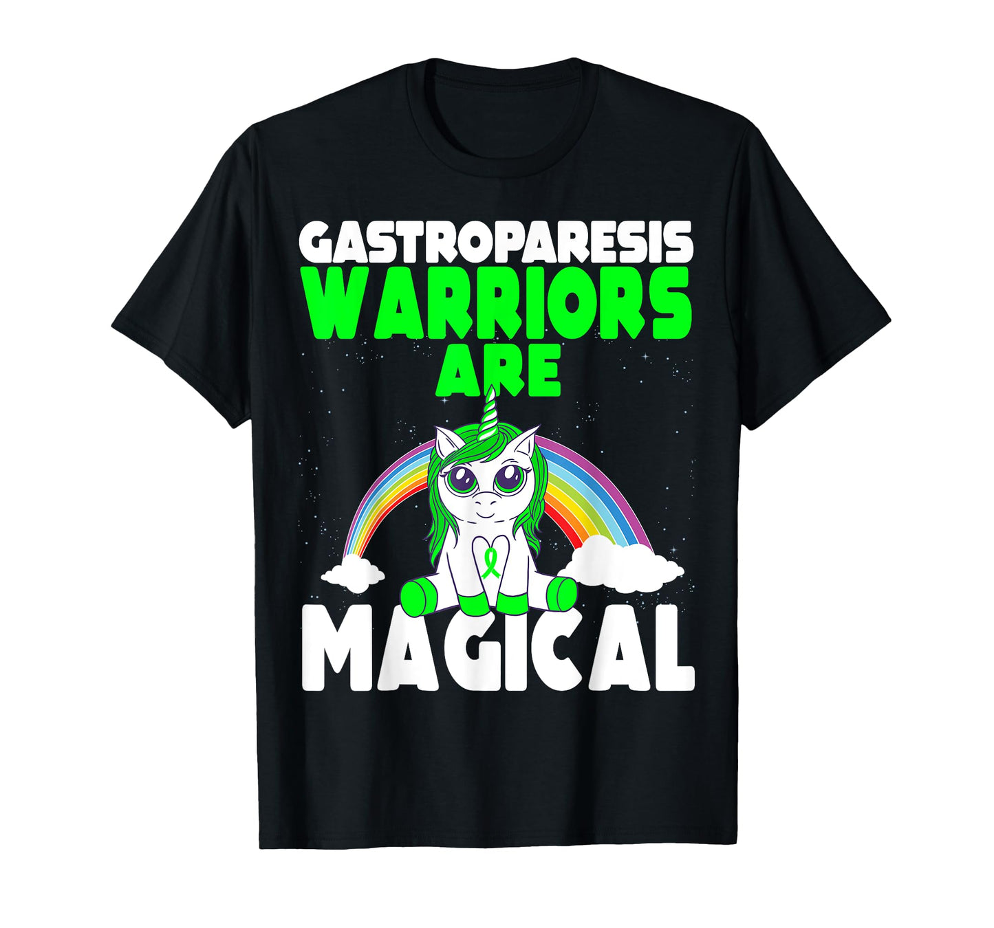 Gastroparesis Awareness Cute Magical Unicorn Green Ribbon T-Shirt