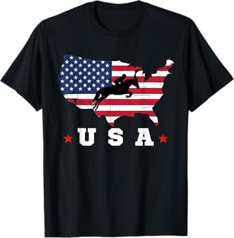 American Flag USA, Patriotic Sports American Flag Equestrian T-Shirt for Women Men