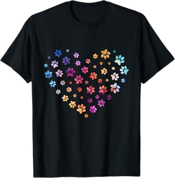 Dog Paw print heart flying paws Watercolor rainbow abstract T-Shirt