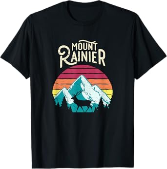 Retro Mount Rainier National Park Washington Mtns Elk Shirt T-Shirt