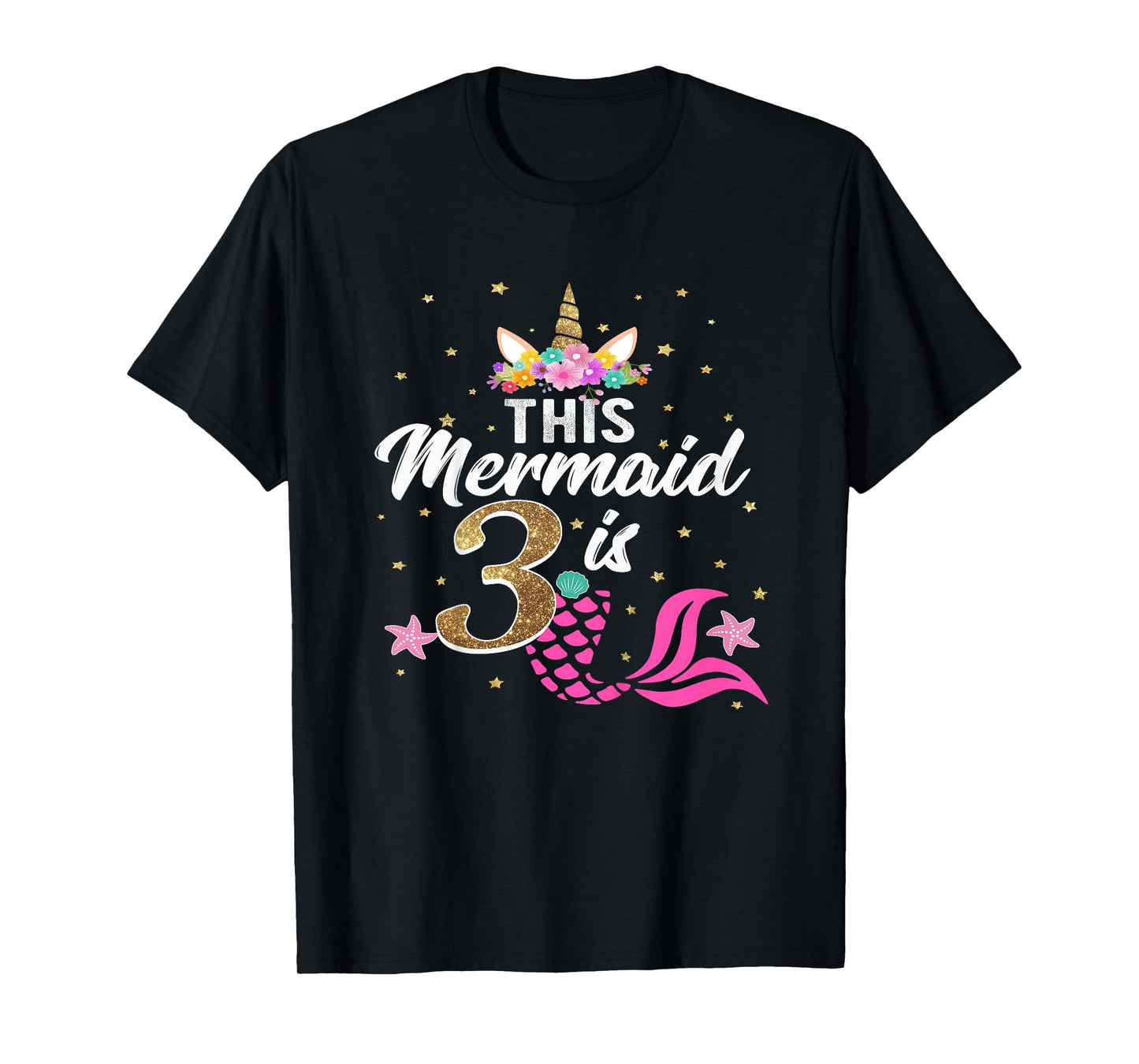 3rd Birthday Girl Unicorn Shirt Mermaid Tail 3 Years Old T-Shirt