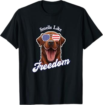 Chocolate Lab American Flag Patriotic 4th of July Vintage Women Men T-Shirt