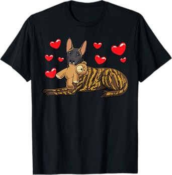 Thembalove Dog Gift Idea Dutch Shepherd Dog With Stuffed Animal And Hearts T-Shirt, Black, Small