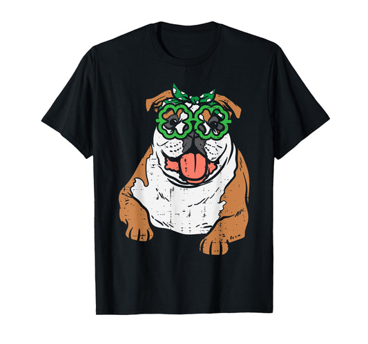 English Bulldog Shamrock Glasses St Patricks Day Dog Gift T-Shirt for Men Women Kids