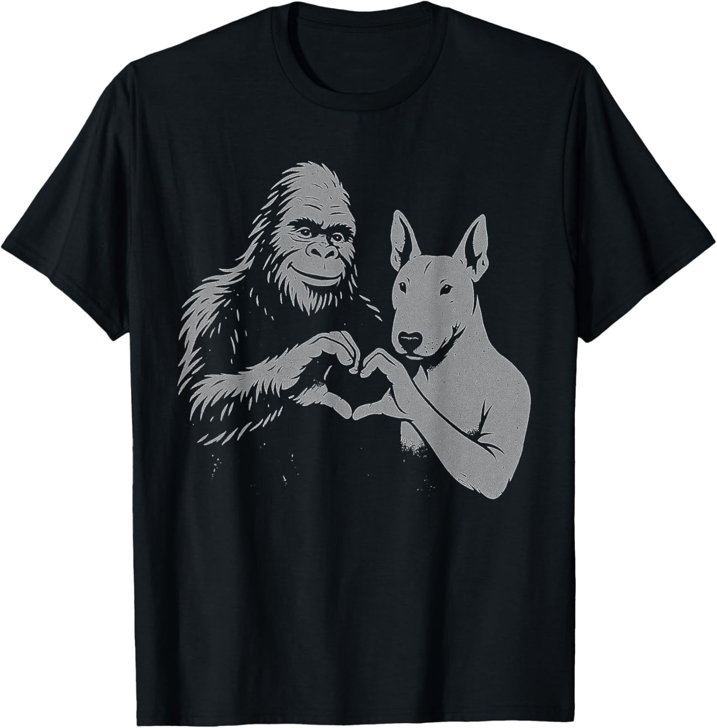 English Bull Terrier Bigfoot Sasquatch Heart Hand Sign Dog T-Shirt