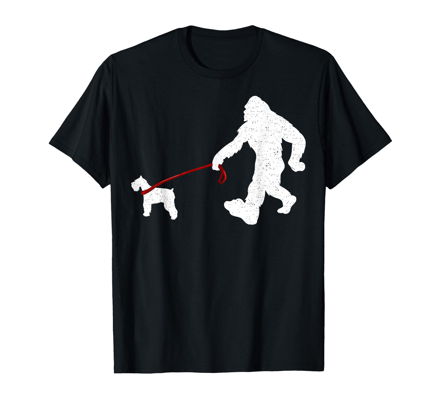 Funny Bigfoot Walking With Schnauzer Dog Gifts T-Shirt