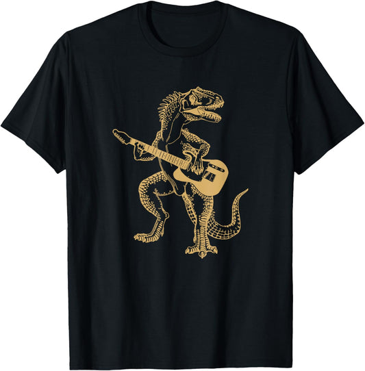 Dinosaur Playing Guitar Animal Guitarist Funny Rock Musician T-Shirt