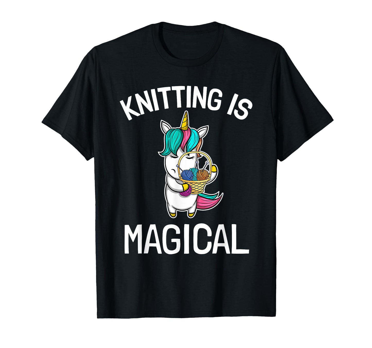 Top Knitting Saying Knitting Needles Hobby Wool Unicorn Magic T-Shirt