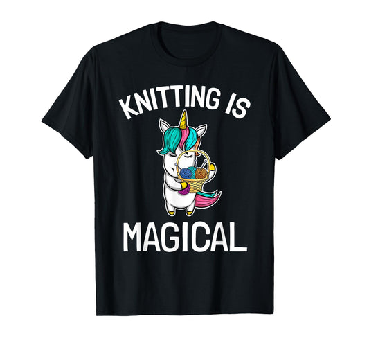 Top Knitting Saying Knitting Needles Hobby Wool Unicorn Magic T-Shirt