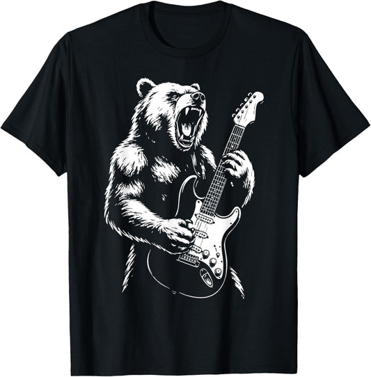 Rock Bear Playing Guitar - Funny Guitar Bear Music T-Shirt
