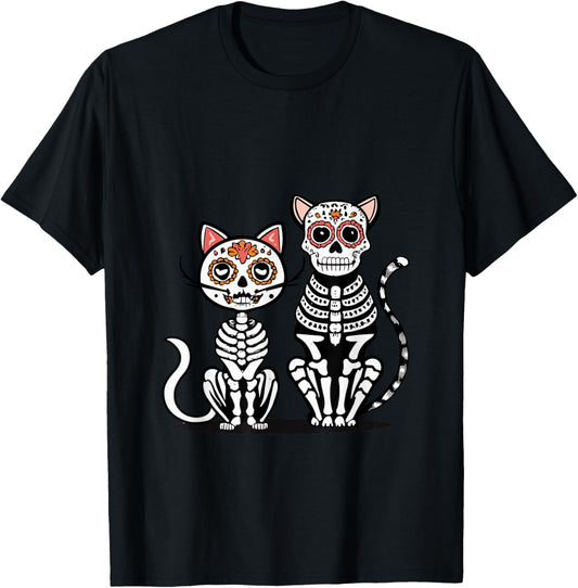 Halloween Dia de los Muertos Sugar Skull Skeleton Dogs & Cat T-Shirt