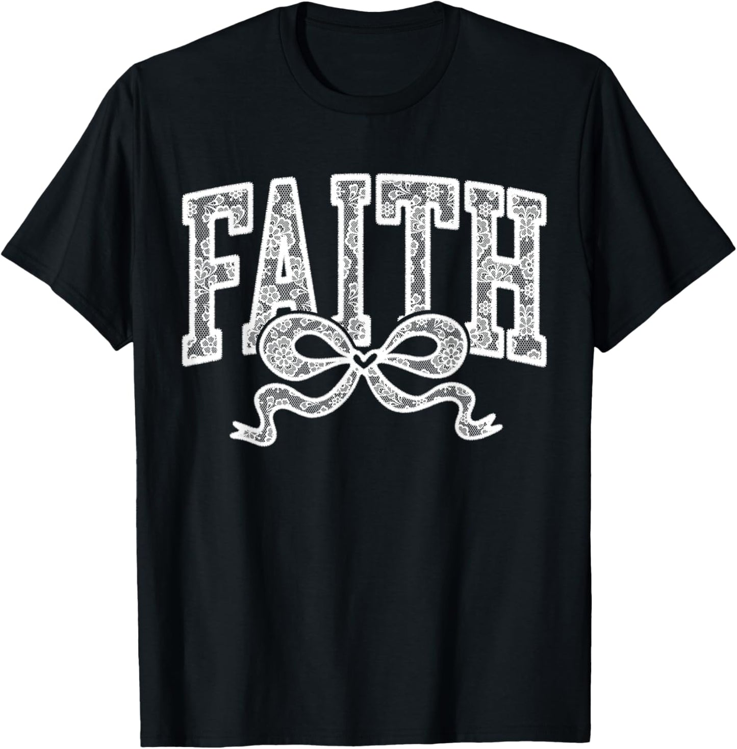 Lace Faith Coquette Bow Christian Religious Women Girl T-Shirt