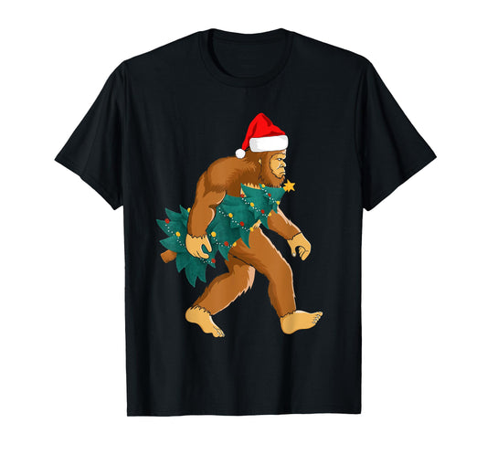 Funny Bigfoot Design, Sasquatch Hiking Trip Christmas Tree T-Shirt