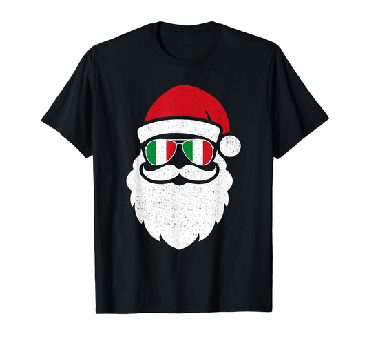 Funny Santa In Italy Flag Glasses Christmas Pajama Fun Xmas T-Shirt