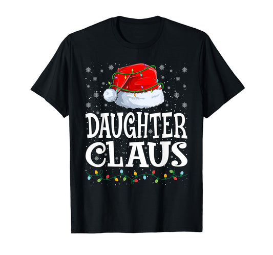 Daughter Claus Christmas Lights Santa Hat Family Matching T-Shirt