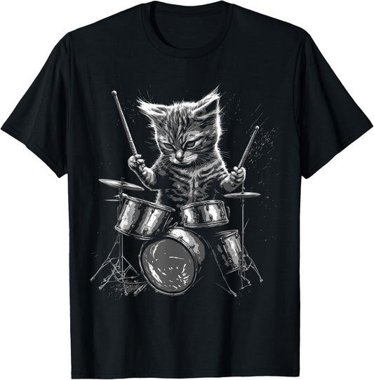 Kitten Rock Band Drummer Cat Playing Drums T-Shirt