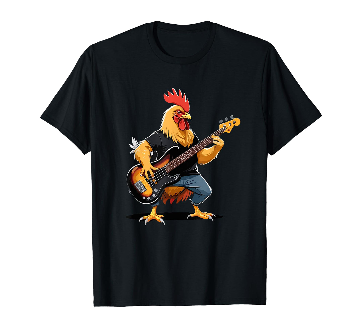 Chicken playing Bass Guitar, Chicken Guitarist T-Shirt