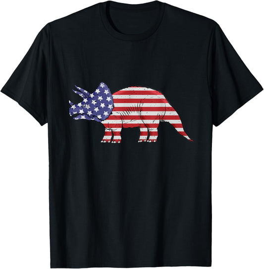 Triceratops Lover USA Flag 4th Of July America Dinosaur T-Shirt