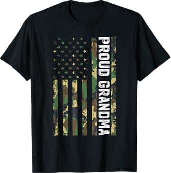 Proud Grandma Of A Soldier Grandma Military Grandma US Flag T-Shirt