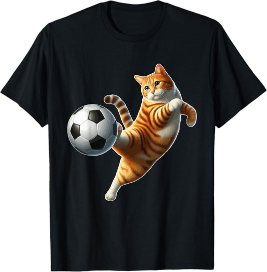 Cat Playing Soccer Costume Cat Owner Sports Lover Player T-Shirt