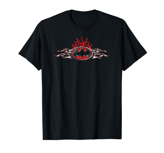 Batman Steel Flames Logo T Shirt T-Shirt