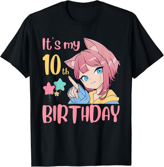 It's My 10th Birthday Anime Birthday Girl 10 Years Old Bday T-Shirt