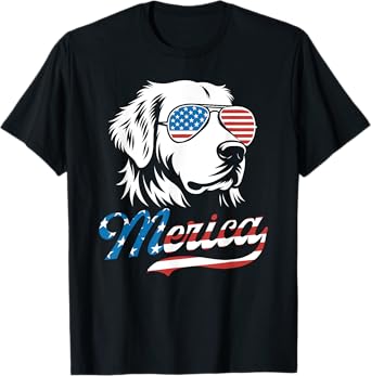 Golden Retriever 4th Of July Merica USA Flag For Dog Lover T-Shirt for Men Women Kids