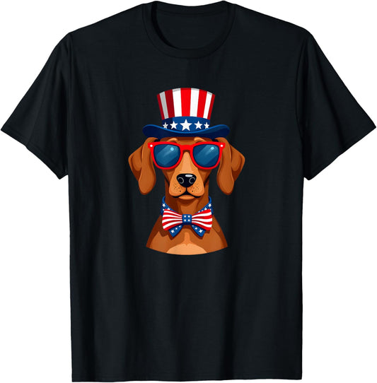 Vizsla Dog, July 4th, Patriotic, American Flag T-Shirt