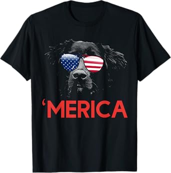 Merica Flat Coated Retriever American Flag 4th of July T-Shirt