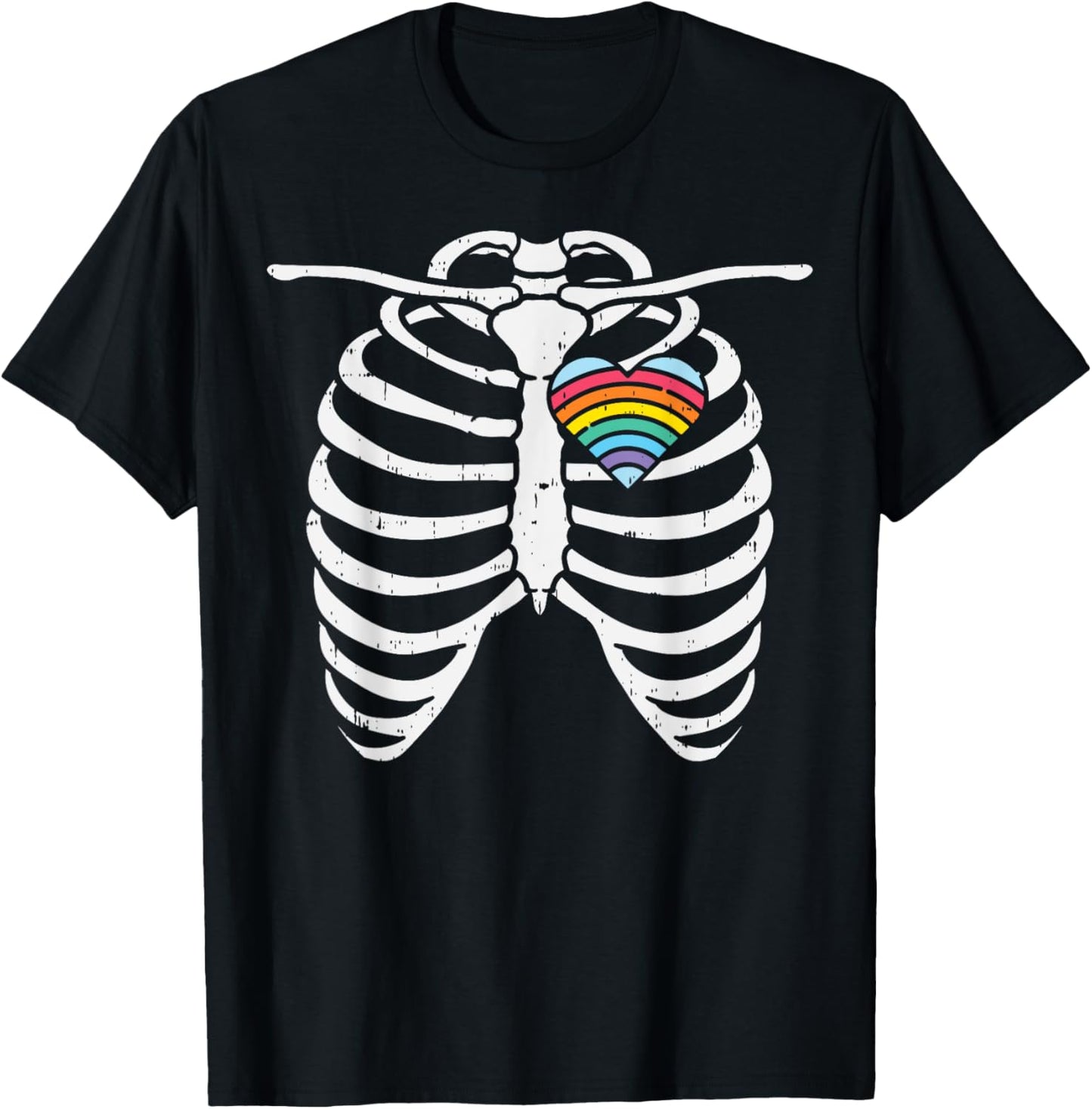 LGBT Gay Heart Skeleton Ribs X-Ray Rainbow Halloween Costume T-Shirt