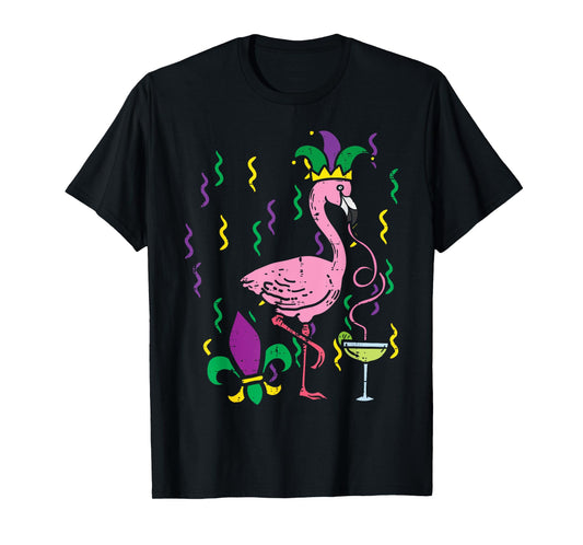 Mardi Gras Jester Flamingo Funny Carnival Bird Tee Men Women T-Shirt
