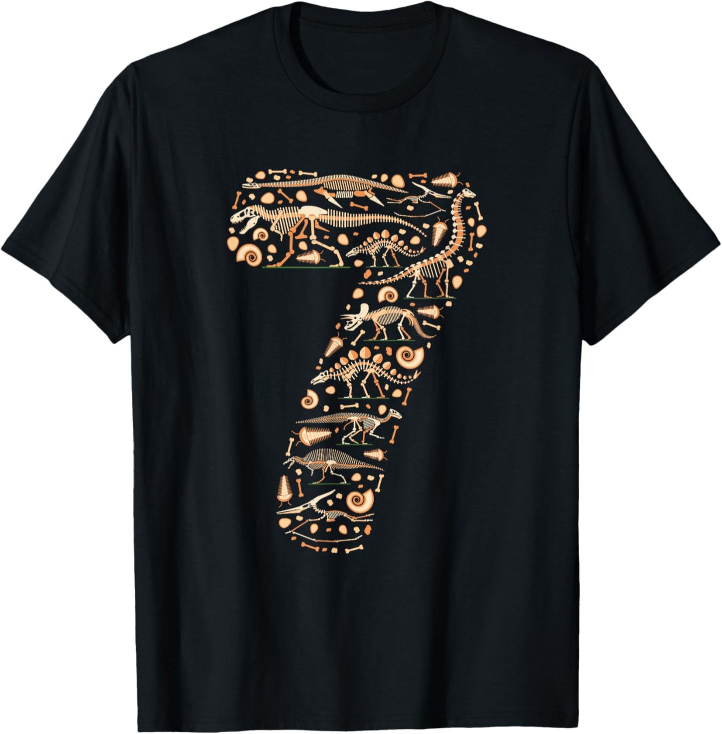 Dinosaur 7th birthday Boy Girl 7 year old Paleontologist T-Shirt