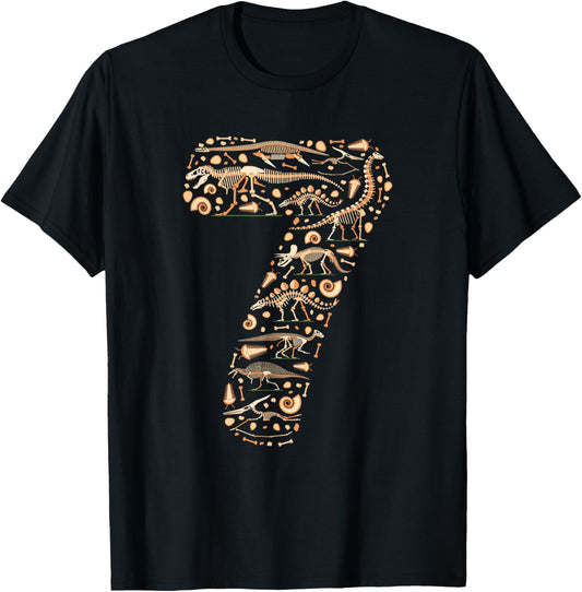 Dinosaur 7th birthday Boy Girl 7 year old Paleontologist T-Shirt