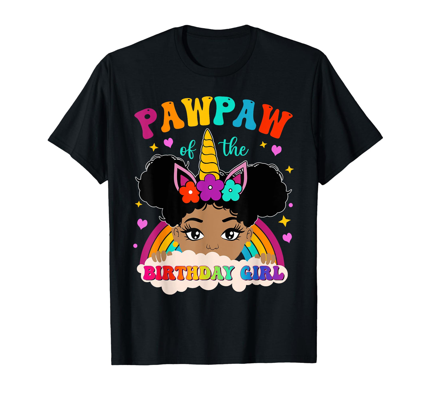 Pawpaw of The Birthday Girl Rainbow Afro Melanin Unicorn T-Shirt
