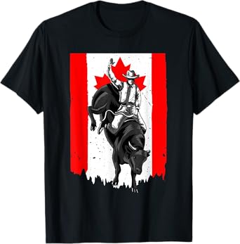 Distressed Rodeo Bull Rider Canadian Flag Cowboys Horsemen T-Shirt