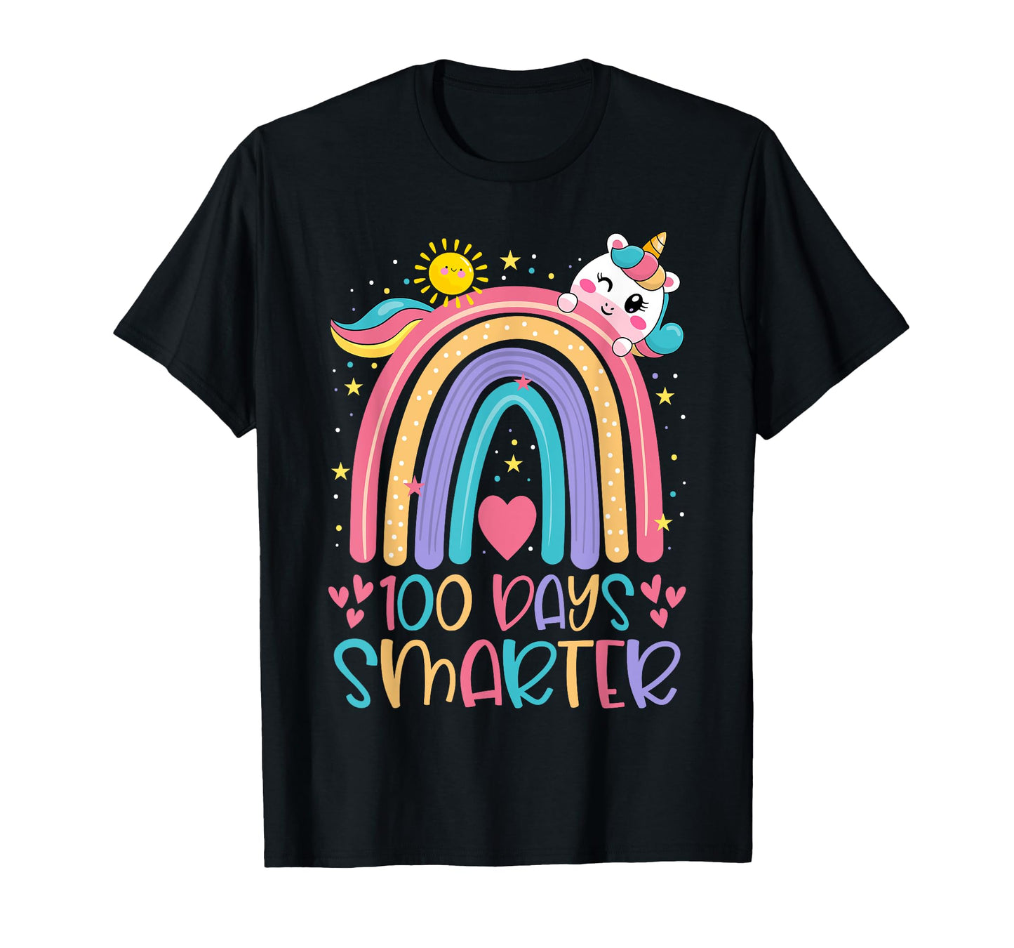 100 Days Smarter Kids Girls Unicorn Happy 100 Days of School T-Shirt