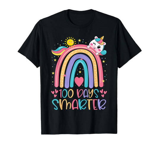 100 Days Smarter Kids Girls Unicorn Happy 100 Days of School T-Shirt