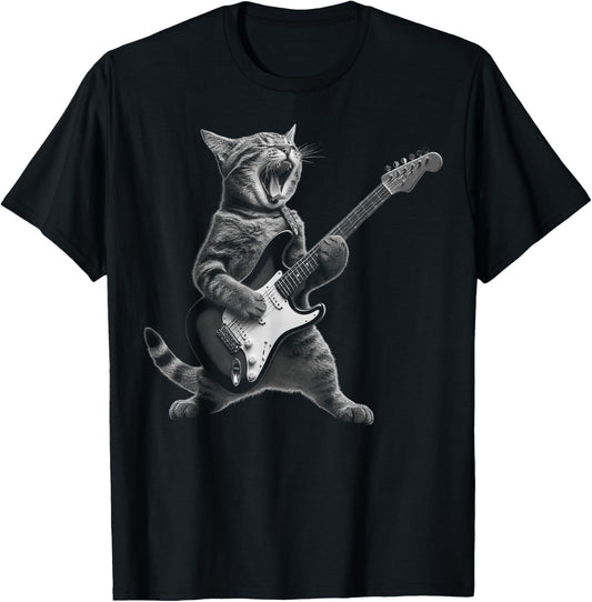 Cat Playing Guitar Rock Star Rock and Roll For Men Women Kid T-Shirt