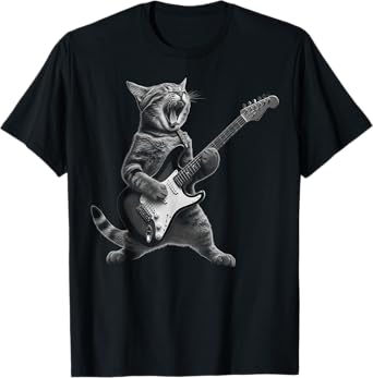 Cat Playing Guitar Rock Star Rock and Roll For Men Women Kid T-Shirt
