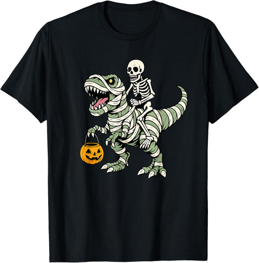 Halloween Skeleton and Mummy Dinosaur Costume T-Shirt