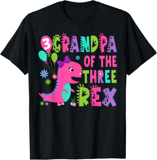 Grandpa Of The Three Rex Dinosaur T-Rex 3Rd Birthday Boy T-Shirt
